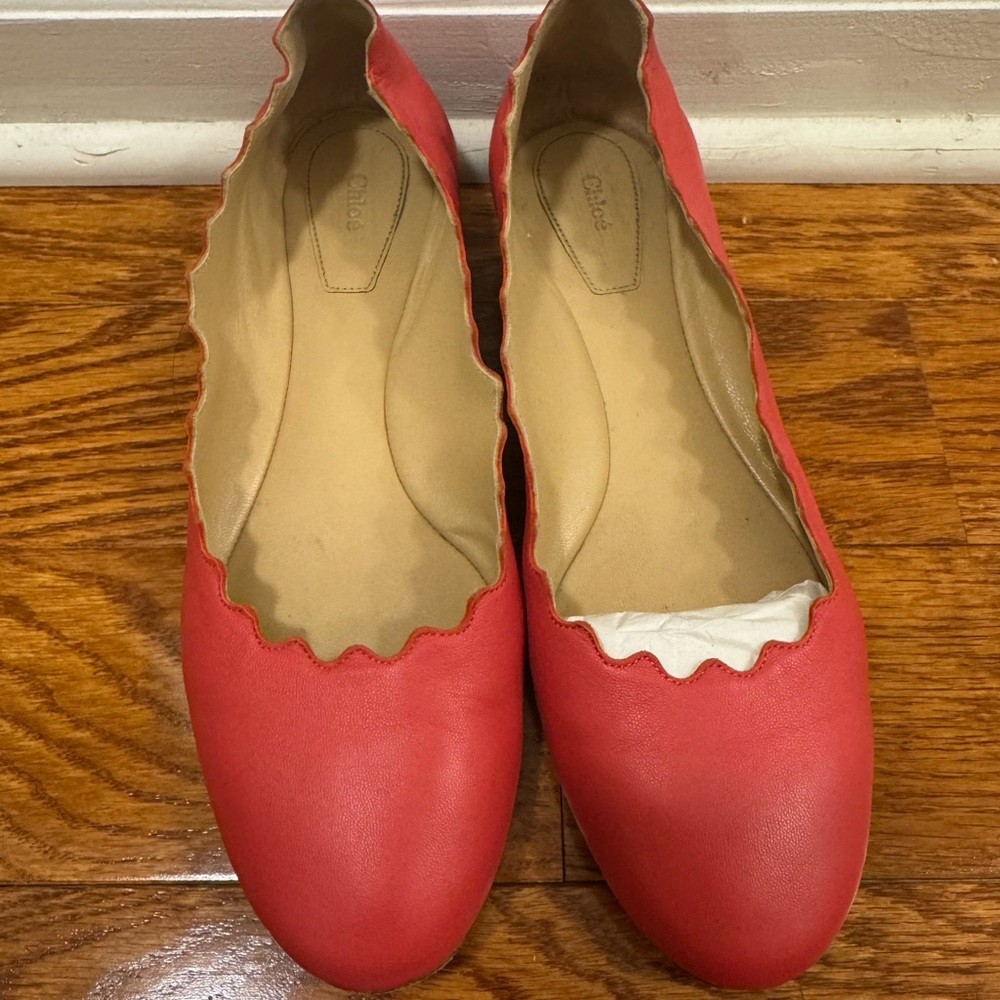 Chloe Red Scalloped Ballet Flats
